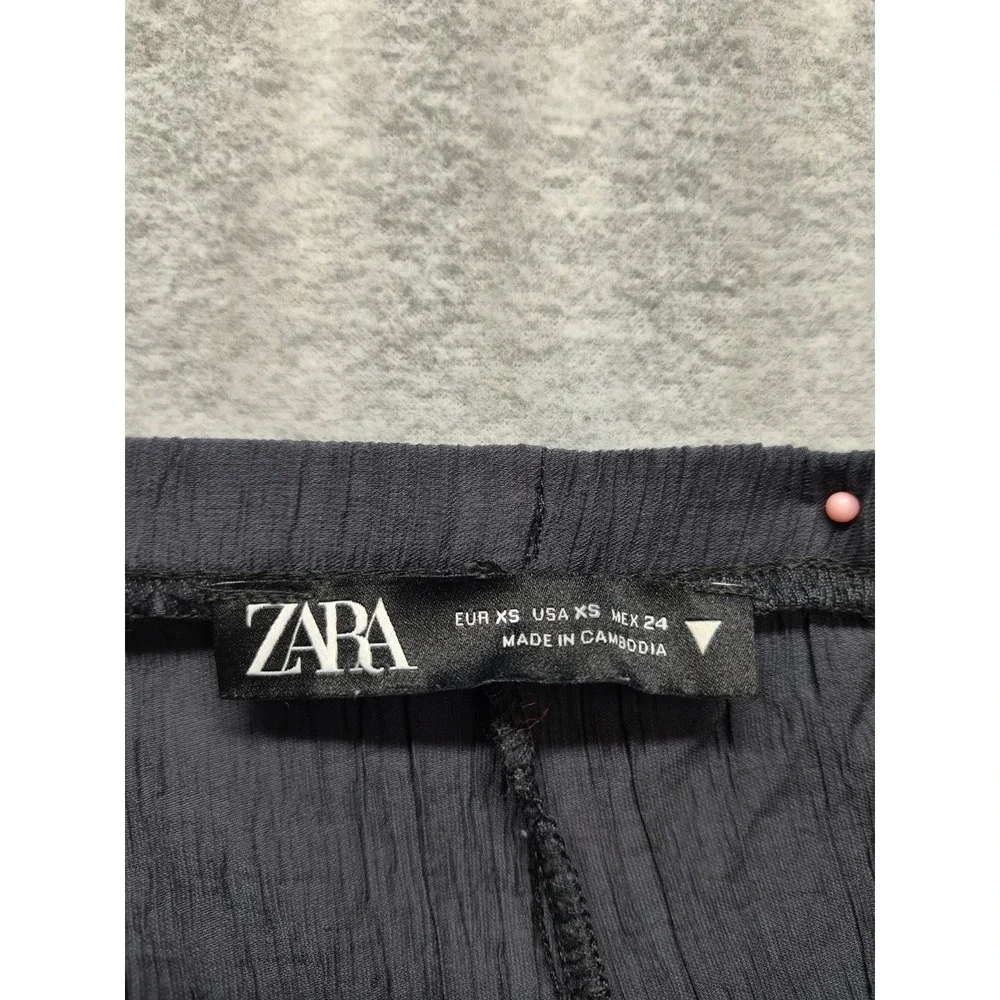 Zara Women Pants XS Dark Blue Drawstring Waist Pockets High Rise Comfort Casual